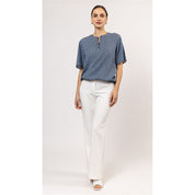 Woven blouson o-neck s/s