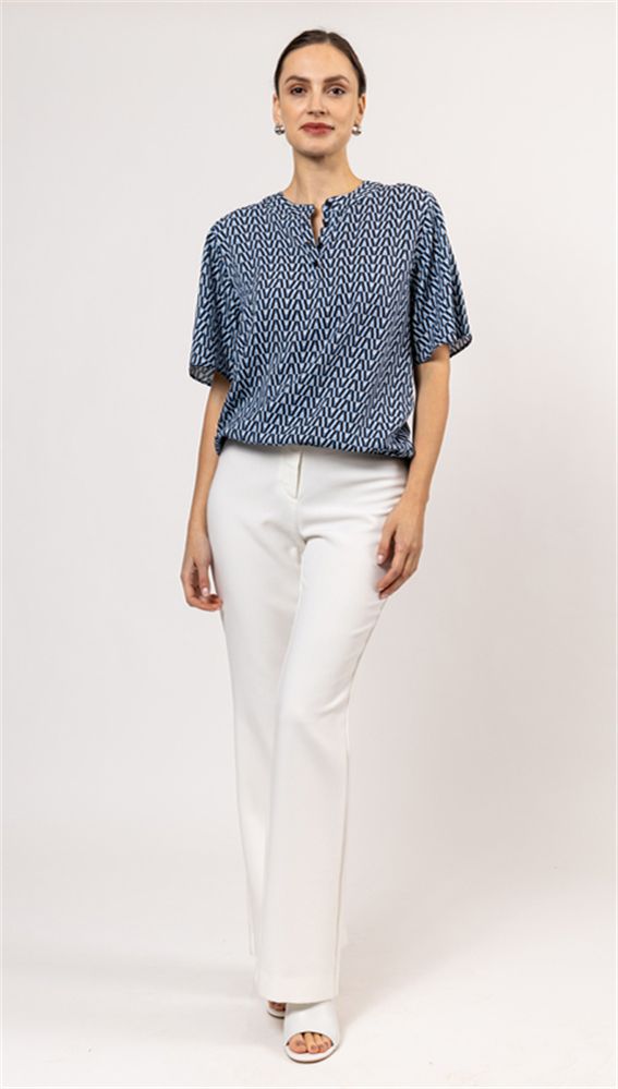 Woven blouson o-neck s/s