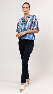 Woven blouson o-neck s/s