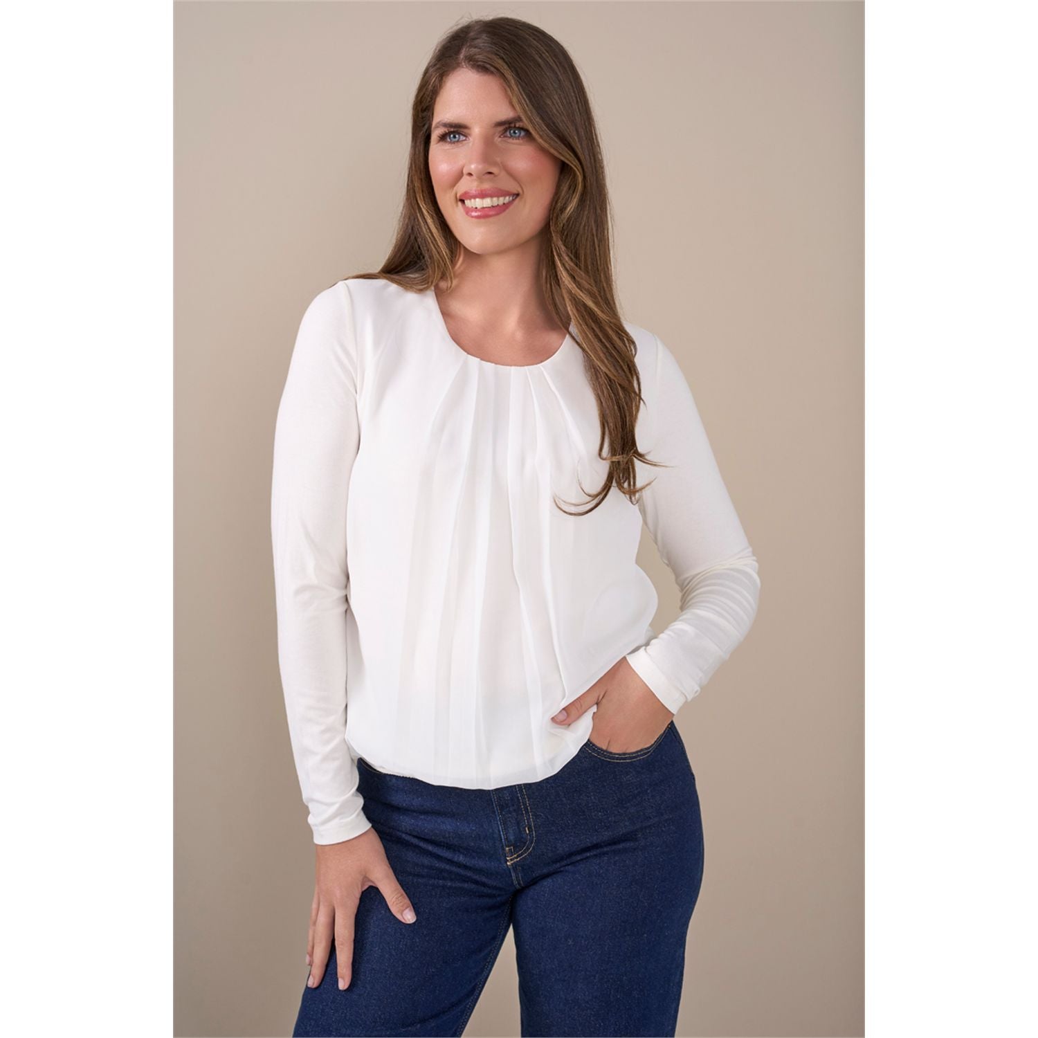 Blouson ronde hals geplooid
