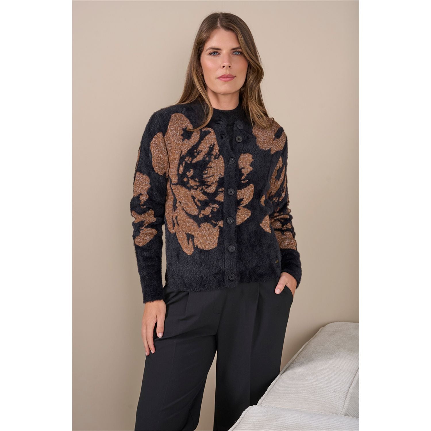 Vest ronde hals jacquard